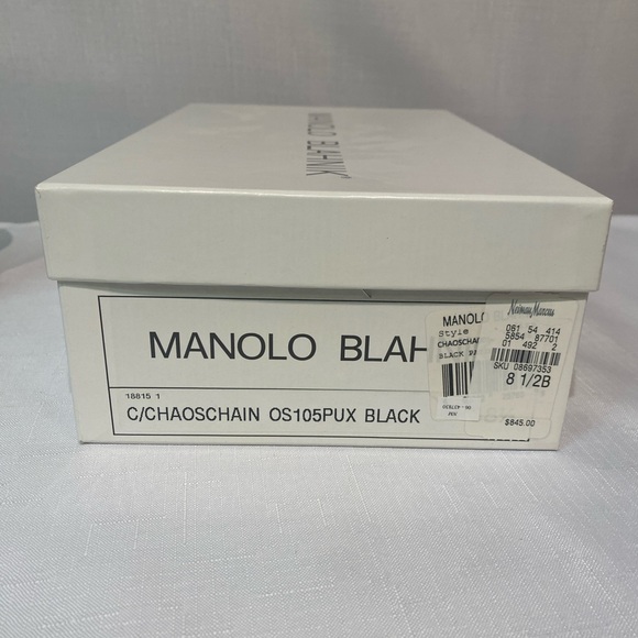 MANOLO BLAHNIK Black Chaos Sandal With Chain Strap Pin Lock Size 8.5B Italy - Picture 3 of 15